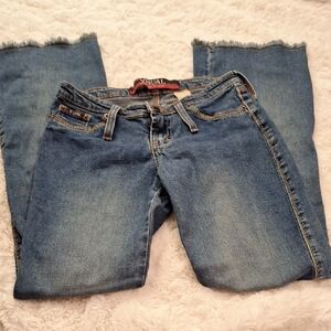 Visual Faded Blue Women's Jeans w/ Frayed Bottoms